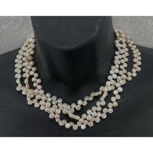 Vintage Smithsonian Triple Strand Pink White Pearl Necklace Filigree Clasp 18"